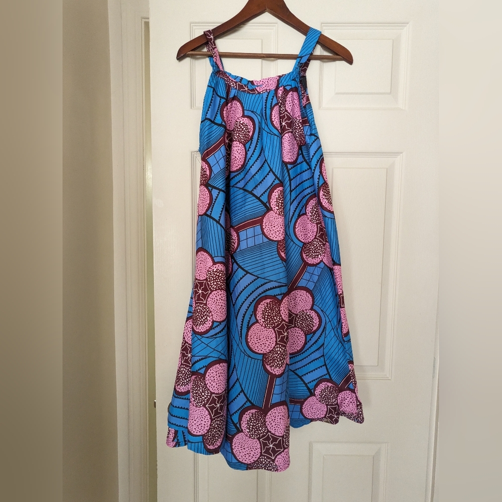 Oversized Blue and Pink Bold Print Vintage Dress sm/med/large